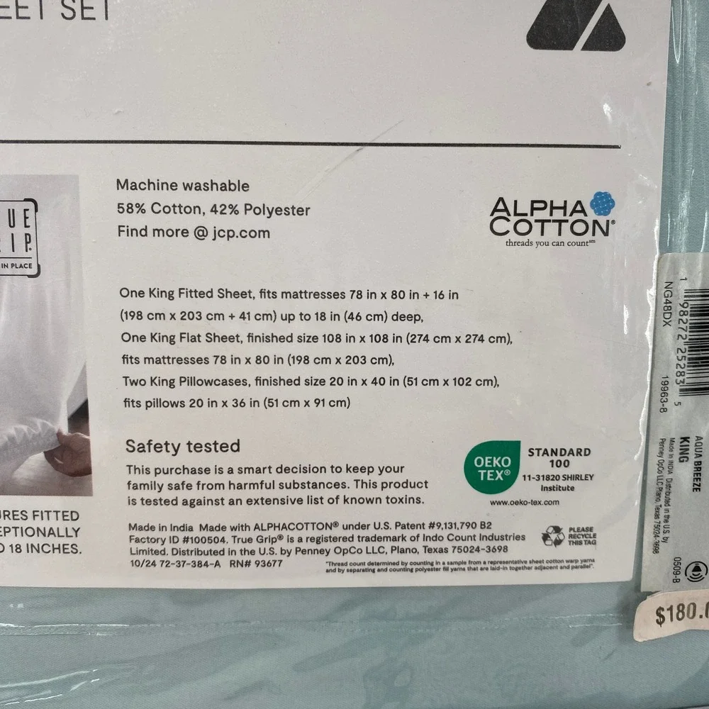 Liz Claiborne Sheet Set KING Aqua Breeze Luxury Performance 1000TC Cotton Rich